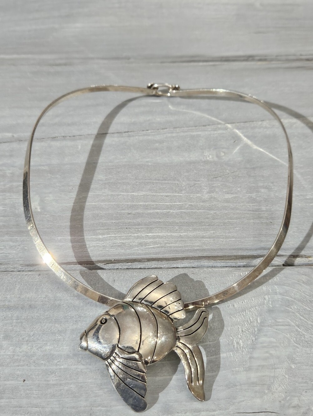 Silver Tone Omega Neclace w/ Fish Pendat